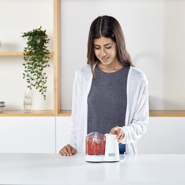 Подрібнювач Black+Decker BXCH120E, 120 Вт, 350 мл, 1 швидкість, нержавіючі леза, просте очищення, біло-сірий