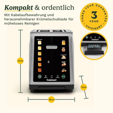 Тостер Cuisinart SimpliTouch XL з сенсорним екраном - 2 слоти, великі прорізи, підрум'янювання хліба, бубликів, чіабати та мафінів