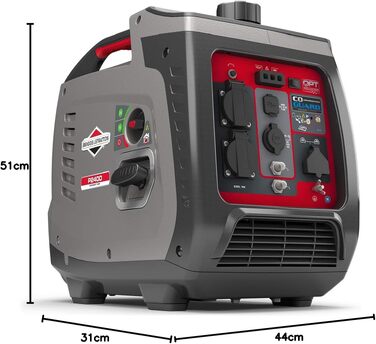 Інверторний бензиновий генератор Briggs & Stratton PowerSmart P2400, 2400 Вт (1800 Вт постійної потужності), 230 В, ультратихий та легкий, сіро-червоний