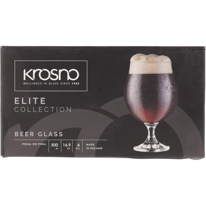 Набір склянок для темного пива Krosno Dunkel Stout 500 мл, 6 шт, колекція Elite, для дому та вечірок, можна мити в посудомийці