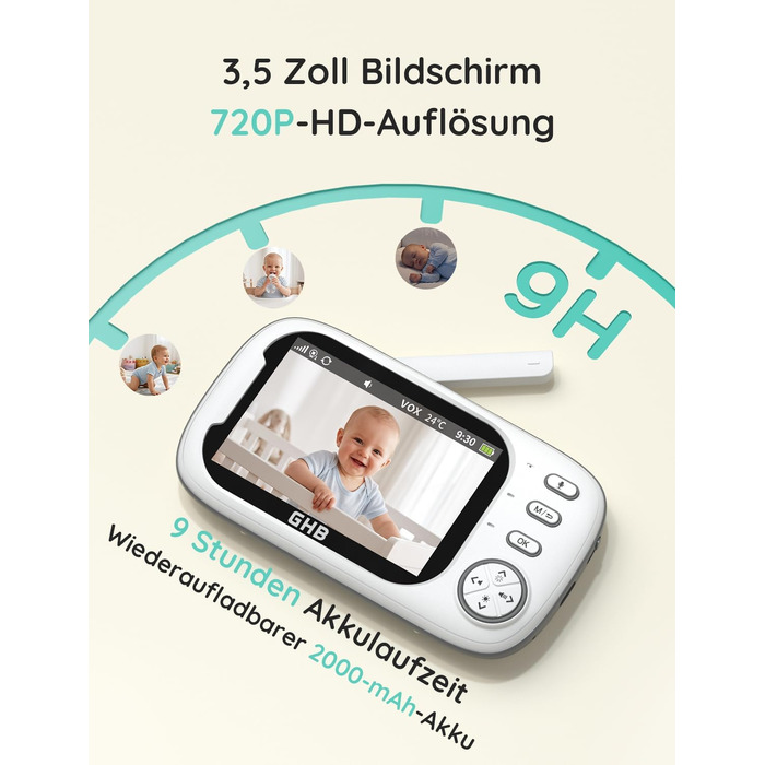 Відеоняня GHB з камерою та 3,5-дюймовим LCD-дисплеєм, електронний радіомонітор для дітей