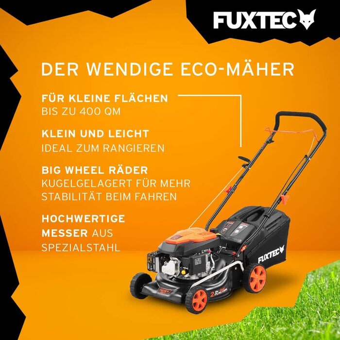 Бензинова газонокосилка FUXTEC FX-RM4646ECO 3в1 • 3,5PS, 2,6kW, 46см ширина зрізу, 50л травосбірник, мульчування, викид ззаду