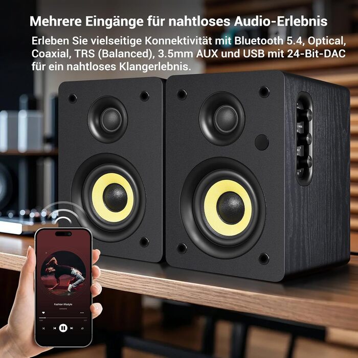 Sanyun SW206: 4-дюймові Hi-Fi колонки з підсилювачем 80W, Bluetooth 5.4, USB DAC, для програвачів, TV, PC. Білий колір