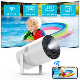 Міні-проектор Smart Beamer з Android OS, WiFi 6 та Bluetooth, Full HD 1080P, поворот на 210°, автокоррекція трапеції та 50% зум для дому та вулиці