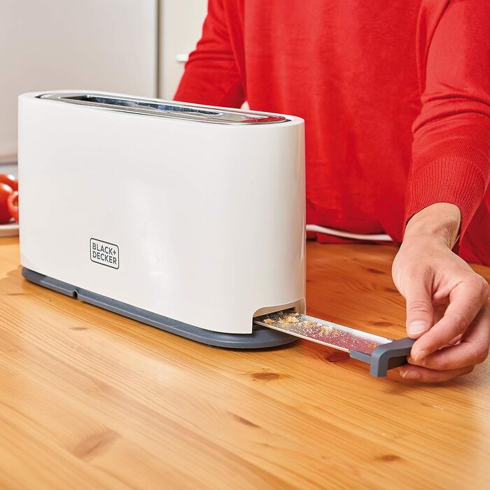 Тостер Black+Decker BXTO1001E, 1000 Вт, білий, з великим екстрадовгим слотом, 7 режимів підсмажування, функція High-Lift, зупинка, змотування кабелю