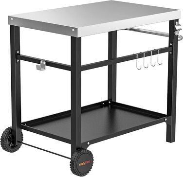 Onlyfire Grillwagen: Сталевий гриль-вузький столик з великою робочою поверхнею, Outdoor гриль-тролей, сервісний столик для саду та вулиці, 85,3×61×81см