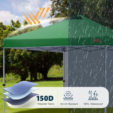 Павільйон садовий розкладний MASTERCANOPY 3x3м, темно-зелений: з бічними стінками, UPF 50+, водонепроникний, з сумкою та мішками для фіксації, для кемпінгу, заходів