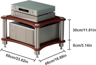Стойка для аудіо HiFi Regal, 2-ярусна, для AV-медіа, медіа-стійка, TV-стійка, меблевий центр, стійка для платівок для підсилювача (2-рівнева, темне дерево)