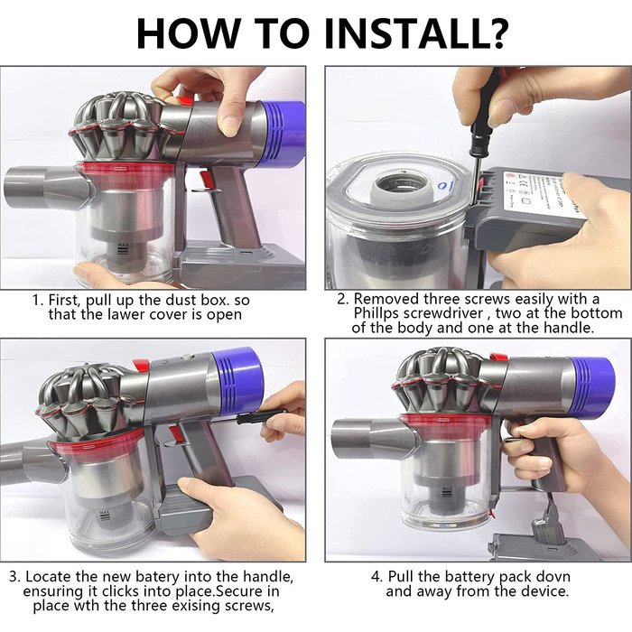 Акумулятор для Dyson V7, 21.6V 4000mAh, сумісний з Motorhead, Animal, серія SV11, бездротовий пилосос, Homesuit