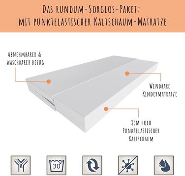 Дитяче ліжко Kids Collective 160x80 см з матрацом, бортиком, ламельною основою та шухлядою, біле, для дівчинки, рожеве з малюнком коня