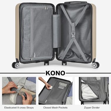 Набір валіз KONO 3 шт. (M-L-XL) з ABS+PC, розширювані, з TSA-замком та 4 колесами, золотий