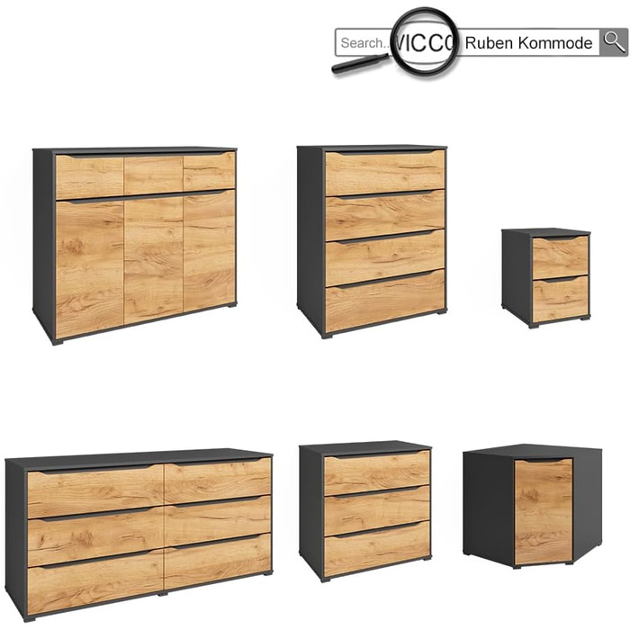 Комод Vicco Ruben антрацит/дуб Goldkraft, 40x54 см, 2 шухляди