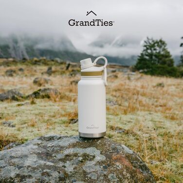 GRANDTIES Фляга для води 946 мл з широким горлом, вакуумна ізоляція, 2 кришки, для чоловіків та жінок, білий колір