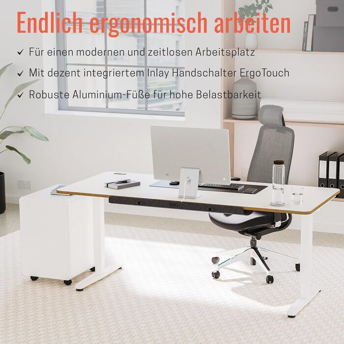 Ергономічний стіл Yaasa Desk Pro з електрорегулюванням висоти, білий 180x80 см – Multiplex. Навантаження до 120 кг, з дисплеєм ErgoTouch