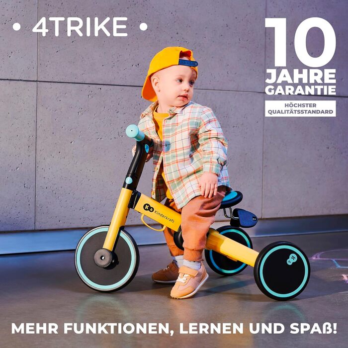 Триколісний велосипед Kinderkraft 4TRIKE 3 в 1: самокат-каталка-велосипед, жовтий, для дітей від 12 місяців до 5 років