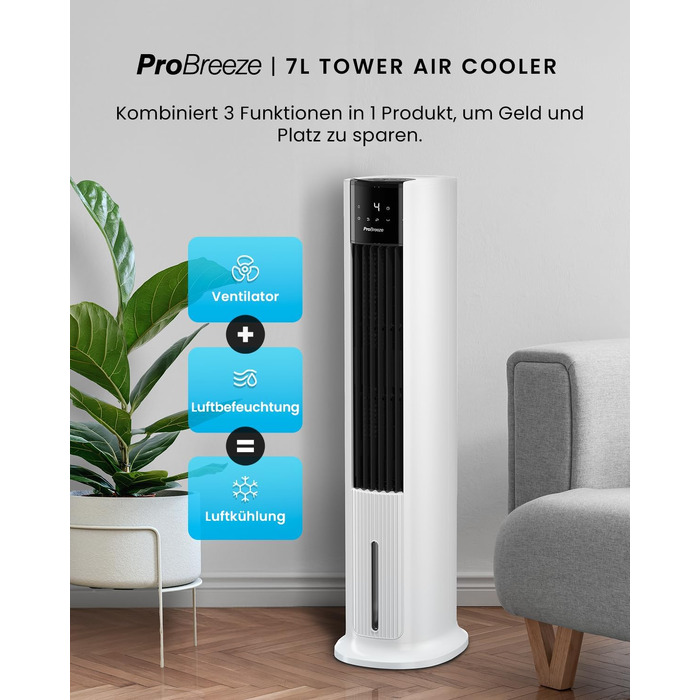 Повітряний охолоджувач Pro Breeze OmniAir з функцією водяного охолодження та пультом ДУ, 4 режими, 7л