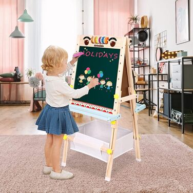 Дитяча мольберт Kinder Tafel з регулюванням висоти, двосторонній, з паперовою рулонною дошкою, літерами та цифрами, аксесуарами для дітей 2-8 років