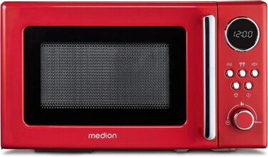 Мікрохвильова піч MEDION Retro 20 л, 800 Вт, 8 програм, червона
