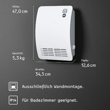 Електричний конвектор STIEBEL ELTRON CK 20 Premium, 2 кВт, для 25 м², VDE, LC-дисплей, тижневий таймер, 120 хв таймер, безшумний режим, енергоощадний обігрівач для ванної