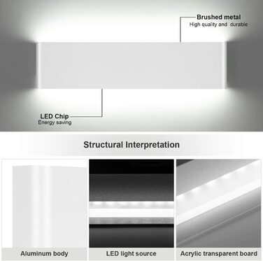 LED настінні світильники Ledmo 12W, 4 шт, чорні, алюмінієві, тепле біле світло 3000K, для внутрішнього освітлення, Up&Down лампи