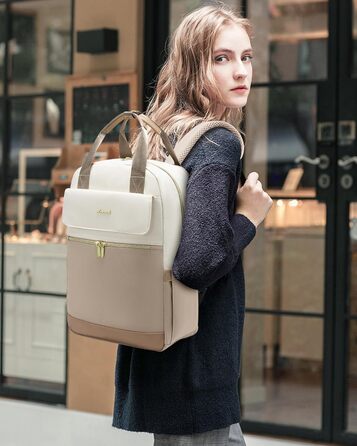 Жіночий рюкзак LOVEVOOK 15.6" для ноутбука, шкільний, подорожей, роботи, універу, світло-бежевий