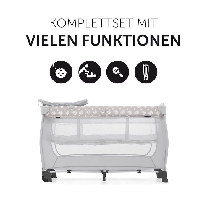 Дитяче туристичне ліжечко Hauck Sleep N Play Center Teddy Grey з люлькою для новонароджених, пеленатором, сумкою для транспортування, колесами, лазом, компактне складання, для малюків від народження до 15 кг
