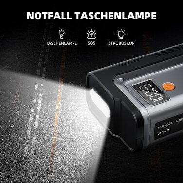 Powerbank Starthilfe 7000A: Автомобільний пусковий пристрій для 12V авто, бензин та дизель (до 12.0L), з LED ліхтариком та USB зарядкою