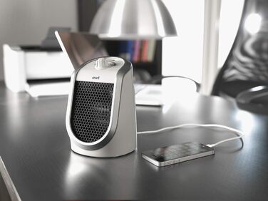 Керамічний обігрівач EWT DDF 250 Вт, настільний, з USB, термостатом, LED підсвічуванням і зарядкою для смартфона, білий