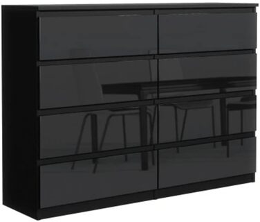Комод 3E 3xEliving з 8 шухлядами, 120 см, чорний глянець, 4 кольори