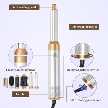 Airstyler 5 в 1 1000W Warmluftbürste набір для укладки волосся: фен-щітка, випрямляч, плойка, насадки для локонів та сушіння