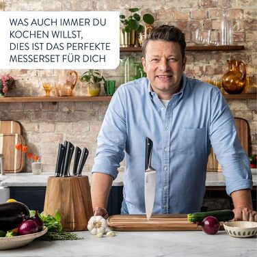 Набір кухонних ножів з підставкою Jamie Oliver by Tefal (5 предметів), сталь, акація, коричневий, K267S556