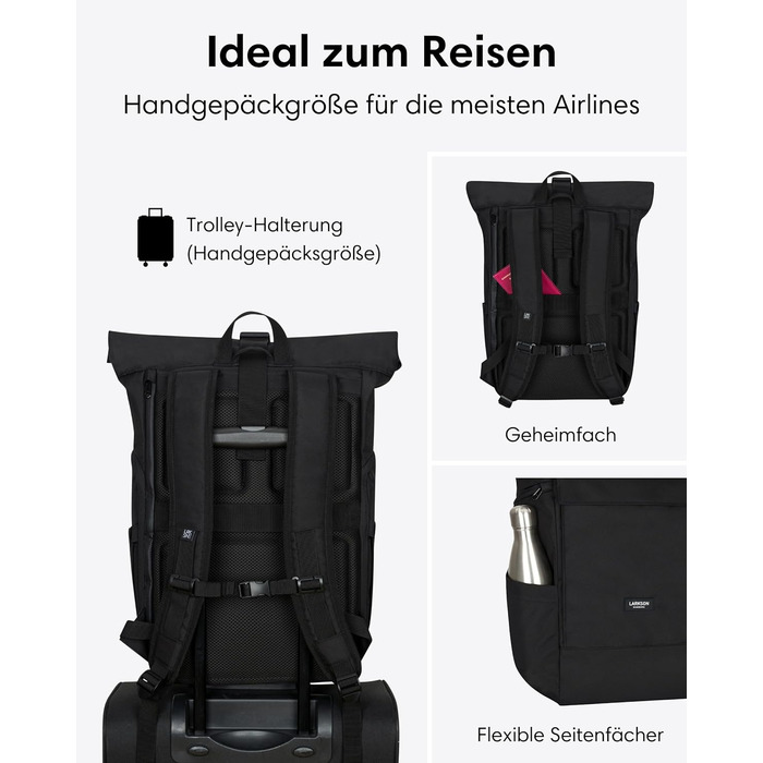Рюкзак LARKSON No 4 Rolltop 21 л для жінок і чоловіків, з відділенням для ноутбука 16'', для університету, роботи та велосипеда, дорожній рюкзак з кріпленням на валізу