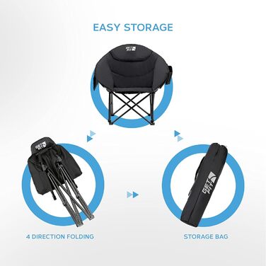 Складаний туристичний стілець Get Fit Moon для дорослих, преміум-якість, з кишенею для журналів, підстаканником і сумкою для перенесення, міцний, до 130 кг, комплект 2 шт., сірий