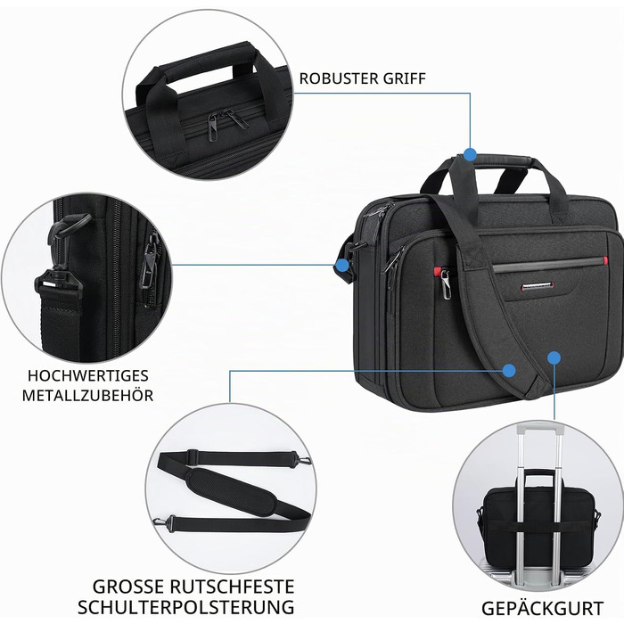 Сумка для ноутбука VANKEAN Premium Briefcase, захисний чохол для ноутбука до 15.6 дюймів (Чорний/Червоний)