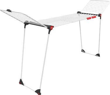 Сушарка для білизни Vileda Infinity Flex Plus, розсувна до 2 м, 30 м трос, високі крила XXL, тримачі для дрібних речей, еко-упаковка, біло-чорно-червона