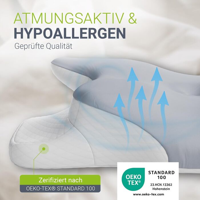 Подушка для шиї Juskys 2 шт. з Memory Foam, ергономічна, дихаючий чохол, для здорового сну - білий/сірий