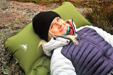 Ультралегка надувна ізомат із подушкою Trinordic 550 г, компактна туристична матрацик для кемпінгу, походів, велоподорожей, лісова зелена