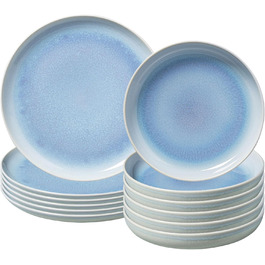 Сервіз столовий Villeroy & Boch Crafted Blueberry, 12 предметів, тарілки для основних страв 25,9 см та супу 21,9 см, реактивна глазур, преміум порцеляна, бірюзовий