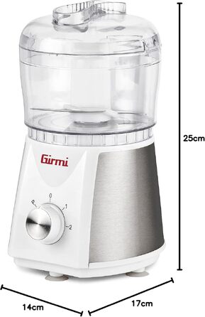 Подрібнювач Girmi TR05 вертикальний, 350 Вт, 500 мл, 2 швидкості, нержавіюча сталь, білий