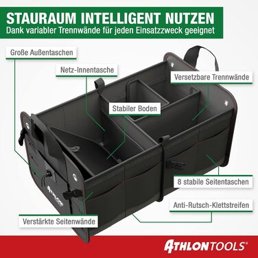 Органайзер у багажник ATHLON TOOLS Premium з кришкою, 60 літрів, чорний з червоним прошиттям