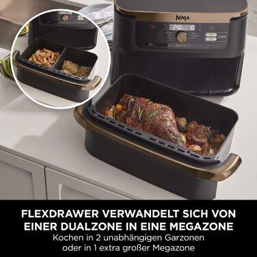 Фритюрниця Ninja Foodi FlexDrawer AF500EUCP: 10.4л, Dual Zone, 7-в-1, Чорний & Мідний, Знімний роздільник