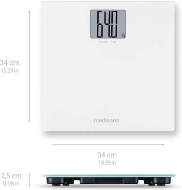 Медична вага Medisana PS 470 XL, електронна, скляна, біла, до 250 кг, автоматичне вимкнення, точна, для зважування людей