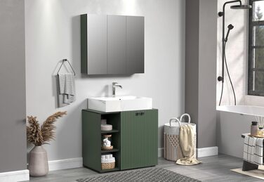 Тумба під раковину на колесах PureBliss від trendteam smart living, 80x64x42 см, зелена — з 2 відкритими полицями, стійка до подряпин, металеві ручки