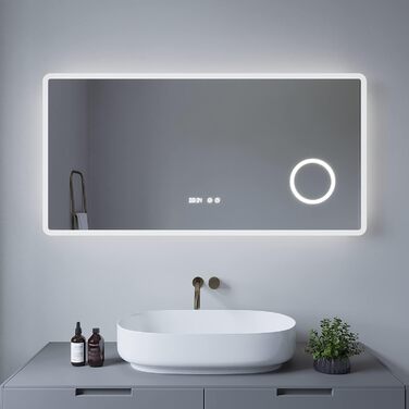Дзеркало для ванної кімнати AQUABATOS 50x70 см з LED-підсвічуванням, сенсорним вимикачем, регулюванням температури світла (6400K), IP44, CE, енергозберігаюче. Серія Boras