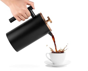 French Press MaxMiuly: Френч-прес для кави, 0,35 л, нержавіюча сталь, з подвійними стінками та 2 фільтрами (2 чашки)