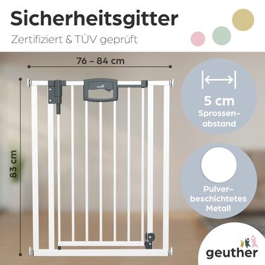 Захисний бар'єр на двері Geuther Easylock Plus для сходів, без свердління, 76-84 см, дерево-метал, двосторонній, сірий-натуральний