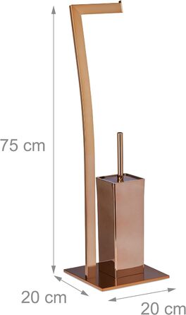 Комплект для туалету Relaxdays WIMEDO, кутовий, 71x20x20 см, тримач для туалетного паперу та щітки з нержавіючої сталі з покриттям, мідний, підлоговий