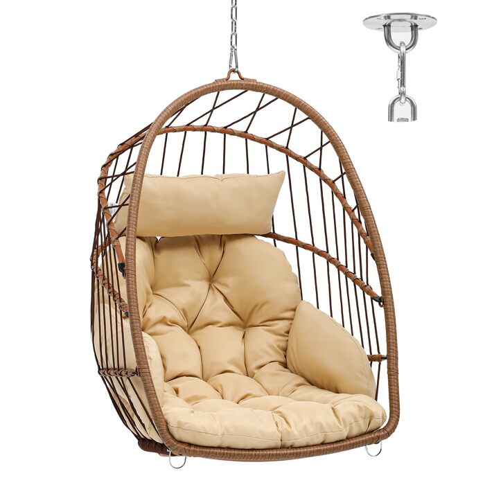Крісло-гойдалка YITAHOME для тераси, саду, вітальні. Міцний ротанг, 150 кг, з подушками (105x74x72 см)