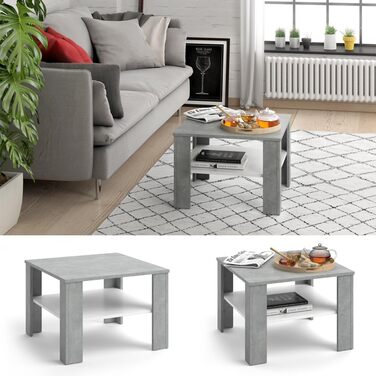Журнальний стіл Vicco Homer бетон/білий 60x42 см, сучасний дизайн