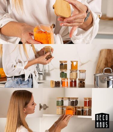 Набір скляних банок для спецій Deco haus® з дерев'яними кришками (10 шт.) - Набір контейнерів для спецій, кухонні баночки, зберігання спецій